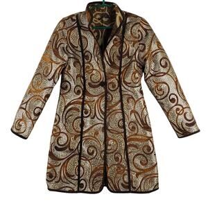 Khangura Womens S Longline Tapestry Sweater Coat‎ Golden Brown Beige Swirl Artsy
